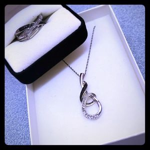Sterling Silver, Necklace & Ring with Diamonds